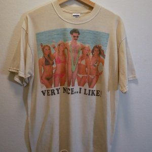 BORAT VINTAGE 2006 "VERY NICE, I LIKE" BEACH BABES JERZEES LARGE WHITE T SHIRT
